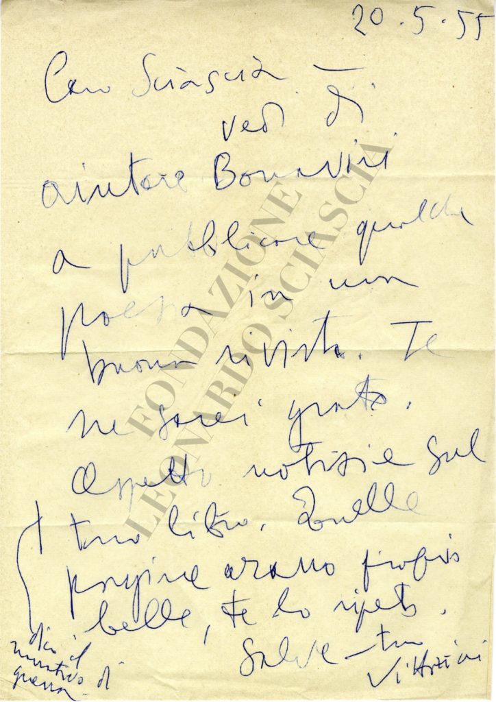 Lettera di Elio Vittorini a Leonardo Sciascia
