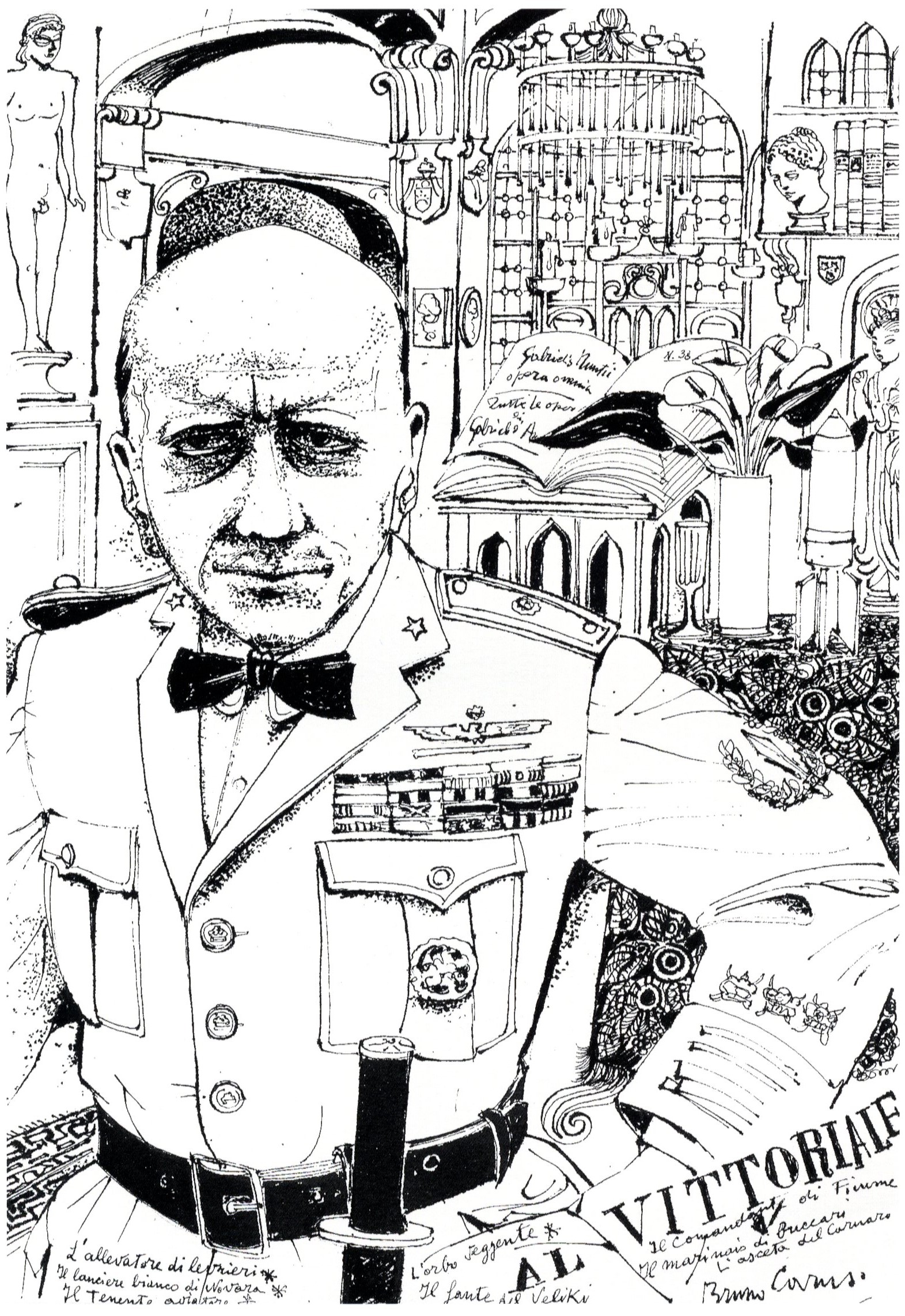 Gabriele D'Annunzio - Disegno a china di Bruno Caruso